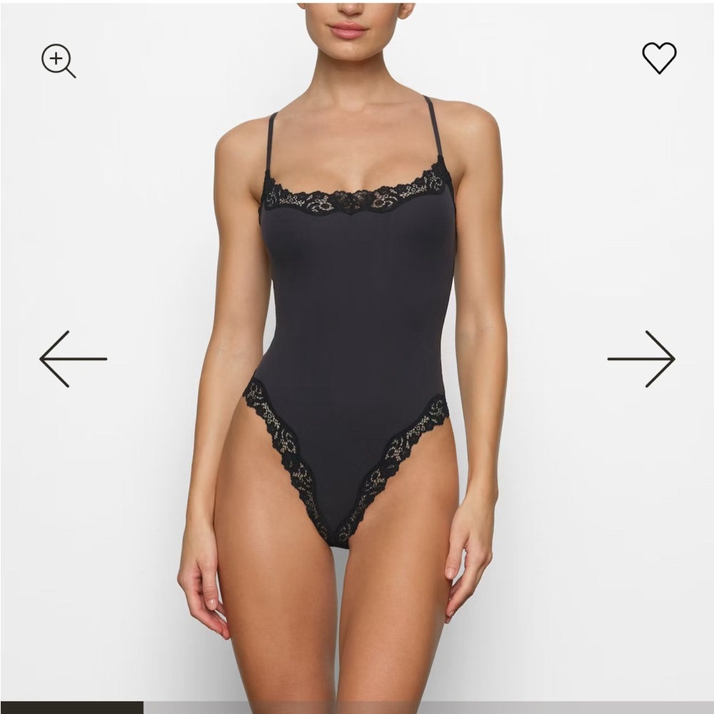 SKIMS Black Lace Trim Bodysuit